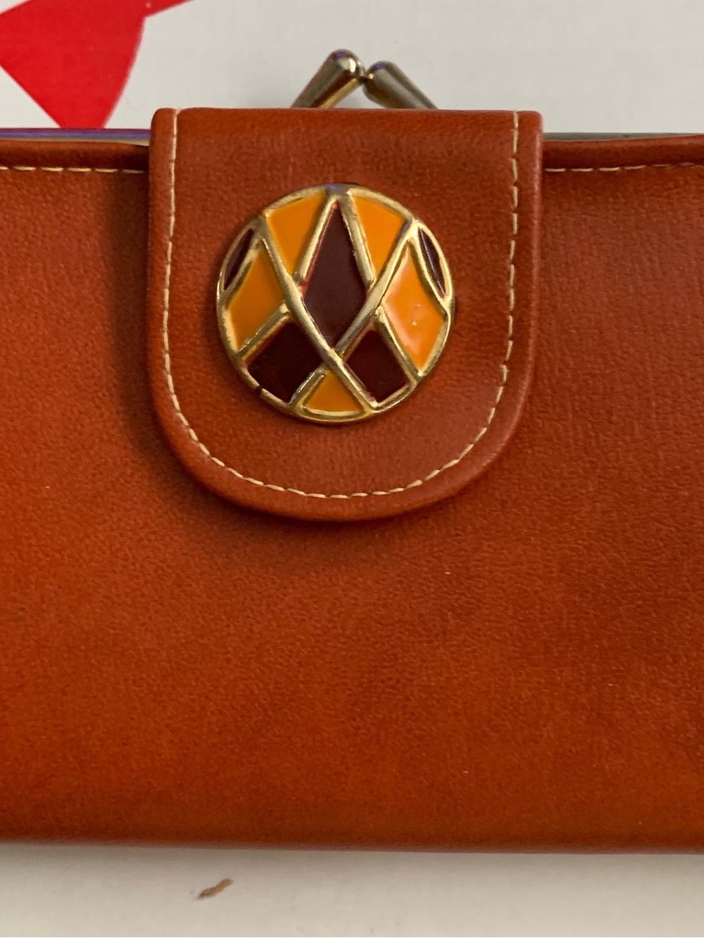 Vintage Brown Leather Wallet with Enamel Accent